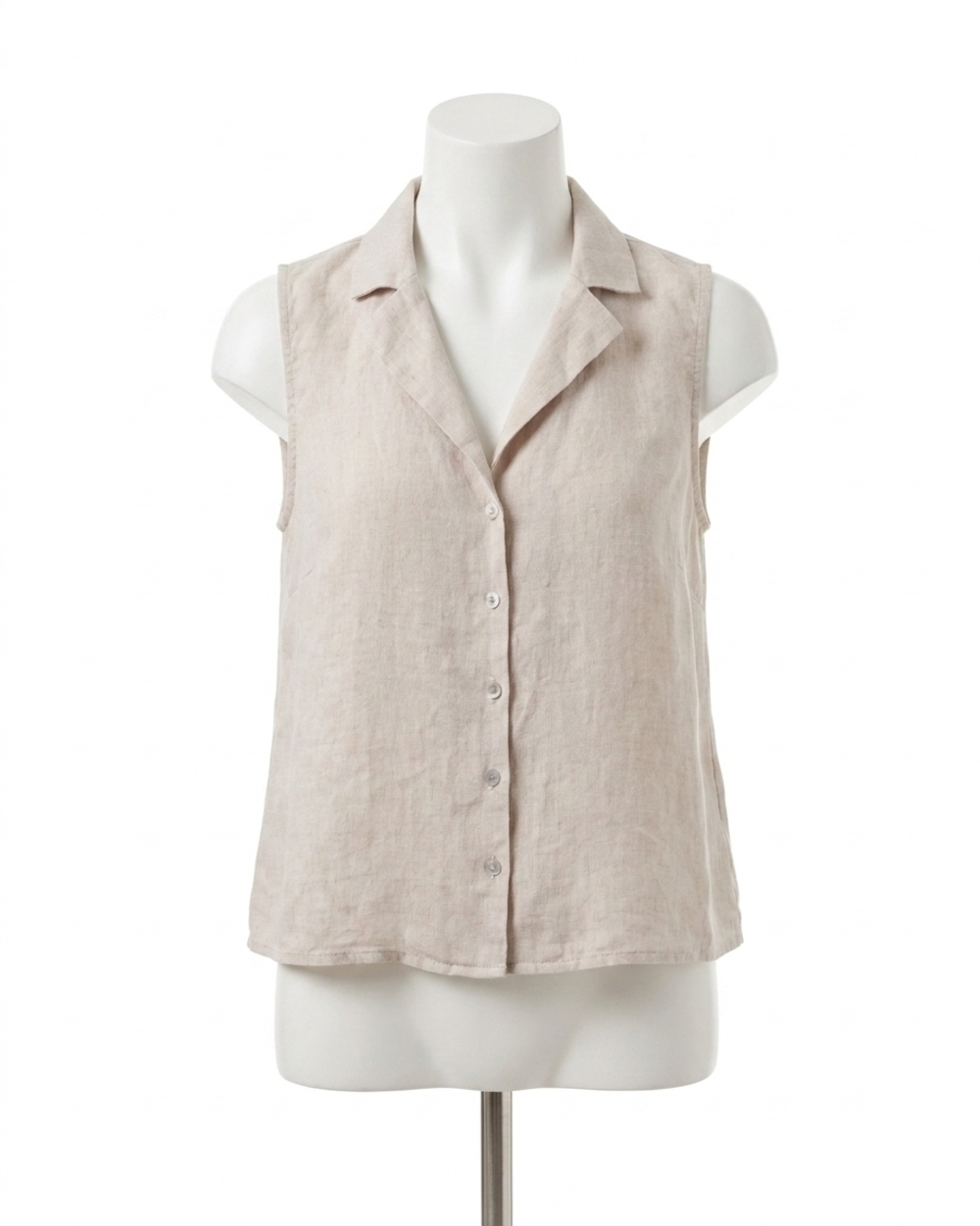 NEW BELLA DAHL sleeveless notch collar button down shirt in tan